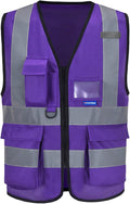 Hi Reflective Safety Vest,A-SAFETY, Hi Vis Bright Neon Colors Safety Vest with 4 Reflective Strips 7 Pockets (6XL, Purple)
