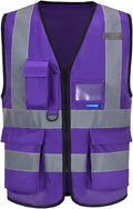 A-SAFETY XSmall Purple High Visibility Safety Vest with 4 Reflective Strips 7 Pockets,X-Small