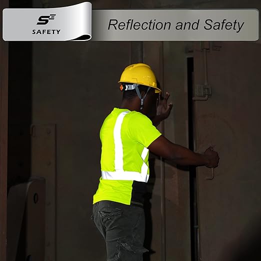 sesafety Hi Visibility Shirts for Men, Safety Shirts with Reflective Strips Class 2, Hi Vis Construction Work Shirt with Pocket Yellow M