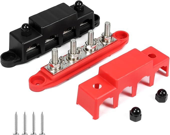 Heart Horse Power Distribution Block Bus Bar 3/8'' Terminal Stud 4 Post with Cover 250 Amp Rating for Marine Automotive and Solar Wiring RV Boat (250A, 3/8'', Red+Black)