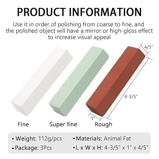 Buffing Polishing Cutting Compounds 12 Oz. Kit - Green Fine/White Medium/Red Coarse - 3 Pack