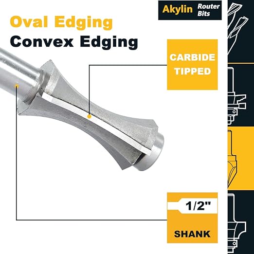 Akylin's Convex Edge Oval Router Bit 1/2" SHK x 1-13/16"CL, Shallow Bullnose at 1-1/2" Length,Convex Column Molding Router Bits-Perfect for Stair Treads and Shelf Edges