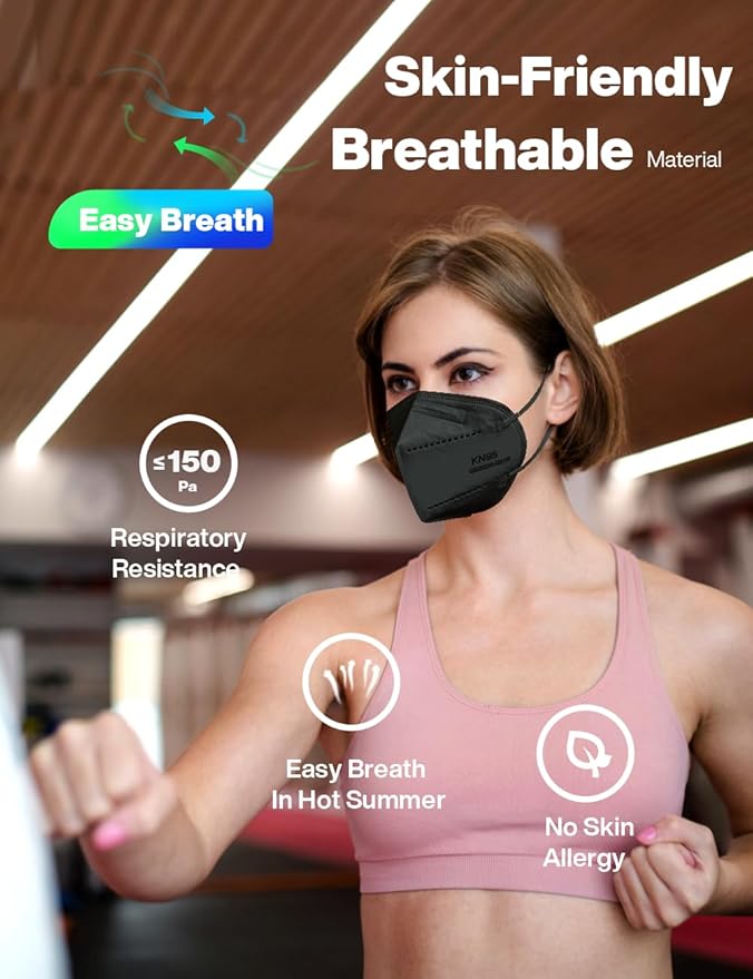Boncare KN95 Face Masks, Black KN95 Masks 60 Pack, 5-Layer Face Masks