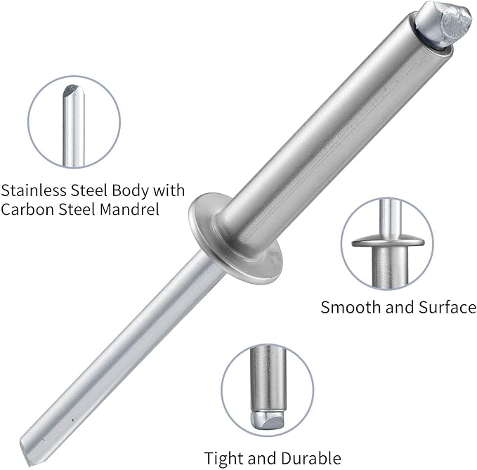 280pcs 1/8" x 1/4",Stainless Blind Rivets,Pop Rivets,304 Stainless Steel Grip and Steel Mandrel, 3.2 x 6mm