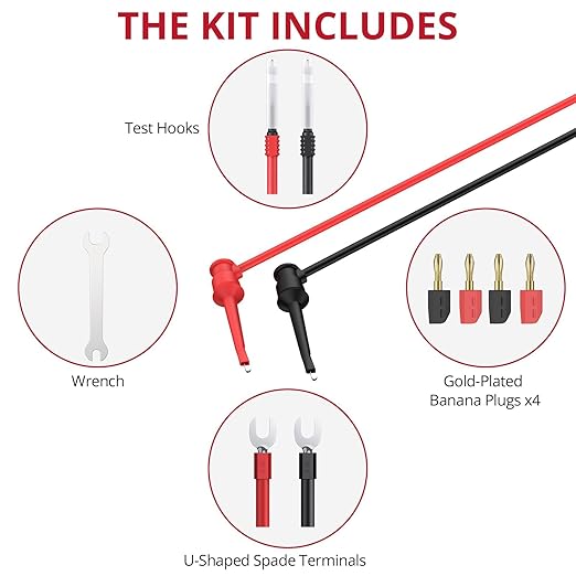 BINTA 27-Piece Silicone Multimeter Leads Kit with Replaceable Gold-Plated Test Probes 4PCS Alligator Clips Test Hook, Multimeter Leads Kit for Industrial Car Electrical Testing Home CAT Ⅲ 1000V 20A