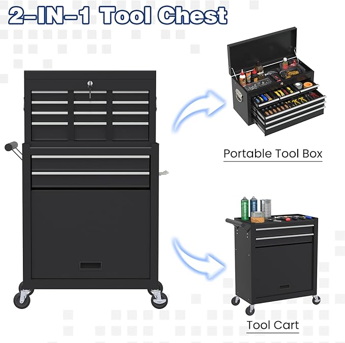 Rolling Tool Box with Wheels, 8-Drawer High Capacity Tool Chest with Wheels, Removable Storage Toolbox with Lock for Garage, Workshop