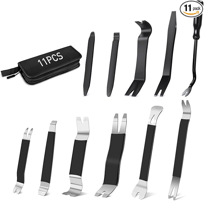 GOOACC 11PCS Trim Removal Tool Kit, Metal & Nylon Pry Tools Set for Car Door Panel, Dashboard, Audio, Clips, Fastener Remover w/Storage Box – Black