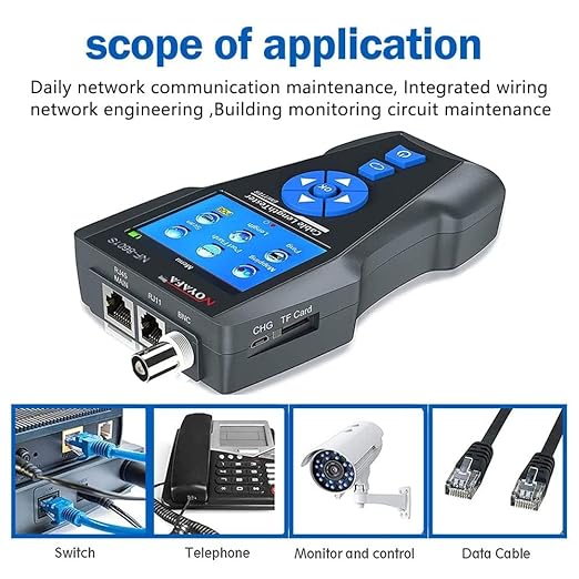 Network Cable Tester, NF-8601S TDR Multifunction LCD Tracer for RJ45, RJ11, BNC, Metal Cable, PING/POE Length Measurement Phone Line Tracer, Diagnostic Tool Tester