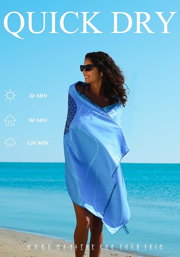 4 Pack Microfiber Lightweight Thin Beach Towel Sand Free Quick Dry Super Absorbent Compact Oversized Large Towels for Swimming Pool Yoga Gym Travel Vacation Accessories Essentials Adults