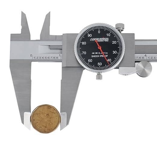 Accusize Industrial Tools 0-12'' by 0.001'' Black Face, Red Needle, Dial Caliper Stainless Steel in Fitted Box, P920-B212