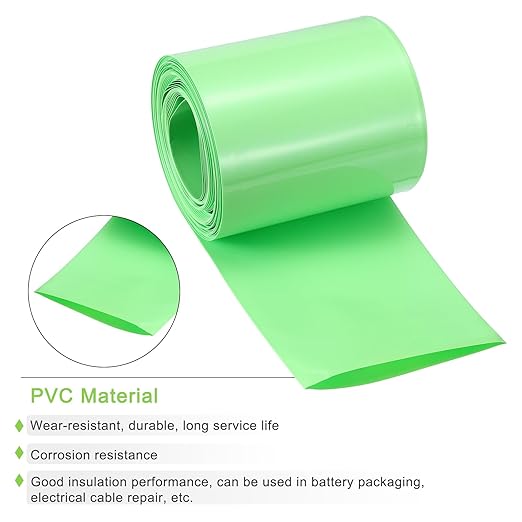 MECCANIXITY Battery Wrap PVC Heat Shrink Tubing 55mm Dia 85mm Flat 33 Feet(10meters) Light Green Good Insulation for Battery Pack