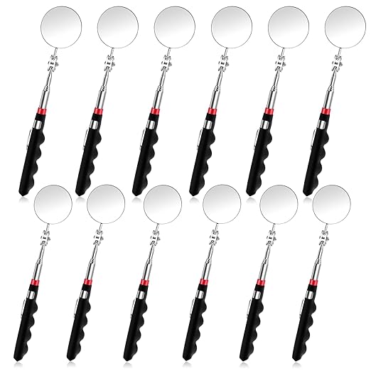 12 Pcs Telescoping Inspection Mirror Retractable Mechanical Mirrors Long Handle Under Vehicle Telescoping Mirrors Extendable 360 Rotation Detection Mirror for Mechanics Contractors Technicians