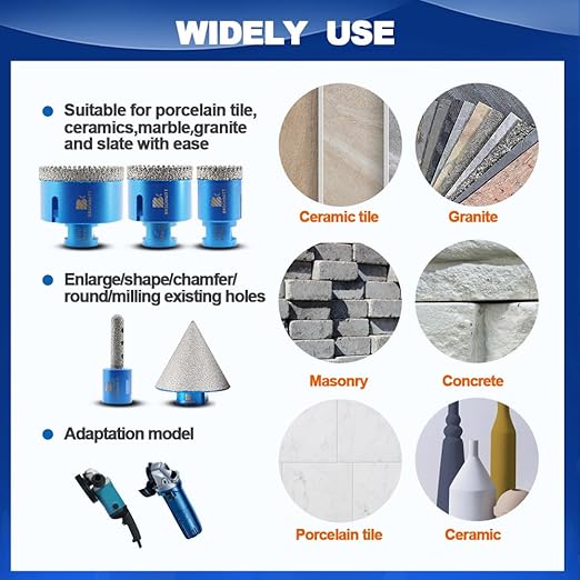 Tile Hole Saw Kit Diamond- BRSCHNITT 10pcs Diamond Core Drill Bit Set for Porcelain Tile Ceramic Marble Granite Drilling,Finger Chamfer Bit