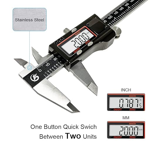 Digital Caliper Measuring Tool, IP54 Waterproof Stainless Steel Electronic Vernier Caliper 6 Inch/150mm Digital Micrometer with Large LCD Screen