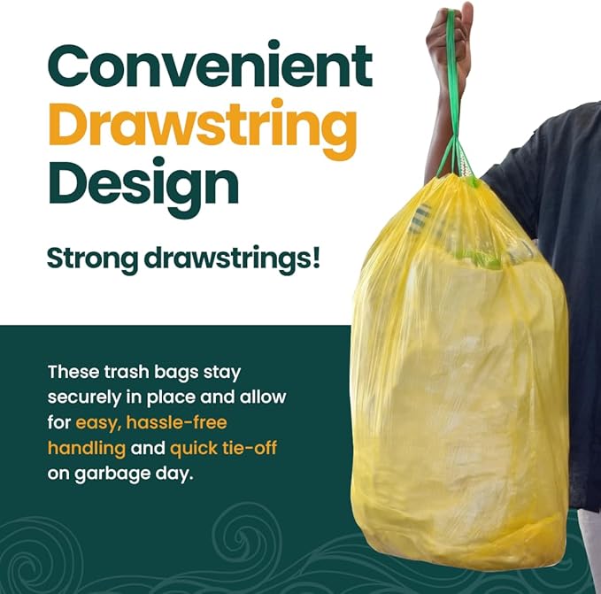 13 Gallon Trash Bags with Drawstrings, 40 Bags Made from 50% Recycled Plastic, Code K Leakproof and Tear-Resistant, Tall Kitchen Garbage Bags for Home and Office