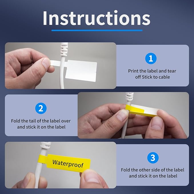 100 Pcs Cable Labels - Waterproof Wire Cord Label, Tear Resistant Wire Labels, Self Adhesive Cord Organizing Label, for Cable Management, Compatible with PUQU AQ20 Label Makers(Yellow) 38x60mm