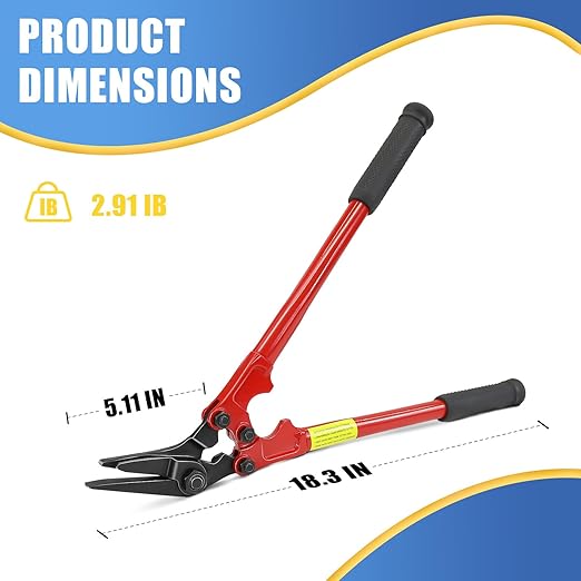 Heavy Duty Strapping Cutter - 18" High Carbon Steel Blade for Steel & Polyester (PET) Strapping up to 2" Width & 0.044" Thickness - Ergonomic Handle for Comfort & Precision Cutting