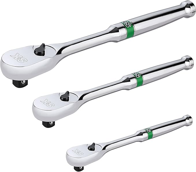 SK 3-Piece Ratchet Set, 1/4″, 3/8″, 1/2″ Drive Ratchet, Pear Head, 90-Tooth, Alloy Steel, with Contoured Handle