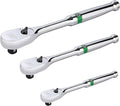 SK 3-Piece Ratchet Set, 1/4″, 3/8″, 1/2″ Drive Ratchet, Pear Head, 90-Tooth, Alloy Steel, with Contoured Handle