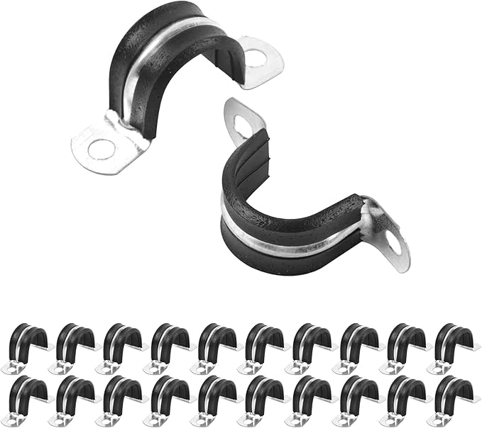 3/4 Inch Reinforced Rigid Pipe Strap, 20 PCS 2 Holes U Bracket Cable Clamp Hanger, Rubber Cushioned Insulated Clamp, Conduits Strap Clamps for Pipe Fixing on Various Surfaces(20mm)
