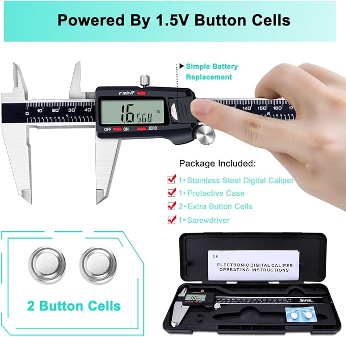 Kynup Digital Caliper, 8 Inch Micrometer Caliper Tool, Vernier Caliper with Stainless Steel Body, Large LCD Screen, Auto - Off Feature, Inch Metric Fraction Conversion (200mm)