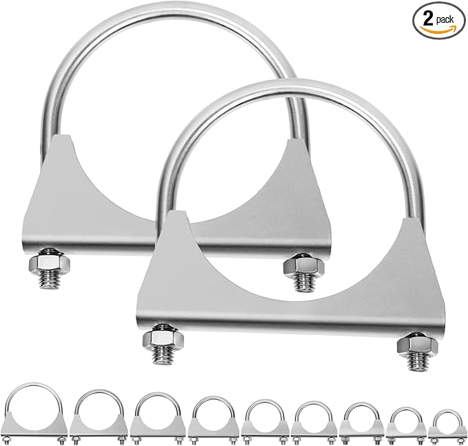 Swpeet 2Pcs 3 Inches - 76mm Exhaust U Clamp Kit, 304 Stainless Steel Muffler U-Bolt Clamps, Universal Heavy Duty U-Bolt Muffler Clamp Ideal for Tip Pipes Connection