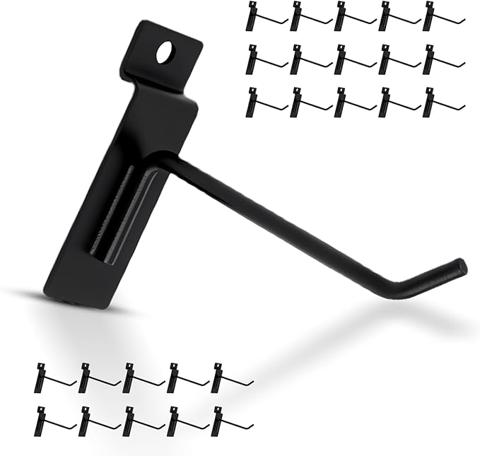 Slatwall Hooks Assortment Kit, 60 Pcs 4" Black Metal Display Hooks for Slat Wall Panels, Garage Storage, Pegboard, Gridwall, Retail Store Organization Accessories