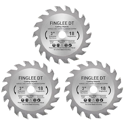 TCT 3 Inch Circular Saw Blade with 3/8 Arbor, 18 Teeth Cutoff Tool Blade for Wood, Plastic, PCV, Acrylic, Plywood, Wood Cutting Blade for Woodworking (3Pcs)