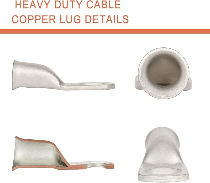 10pcs 4 AWG-3/8(M10) Tinned Copper Ring Terminals Battery Lugs, Heavy Duty Wire Lugs, Battery Cable Connectors