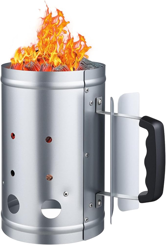 VEVOR Charcoal Chimney Starter, 4 lbs Large Capacity Coal Fireplace, Heavy Duty BBQ Steel Chimney Starter for Charcoal Grill and Barbecues, Compact On-The-Go Carbon Lighter and BBQ Grill Tool, Silver
