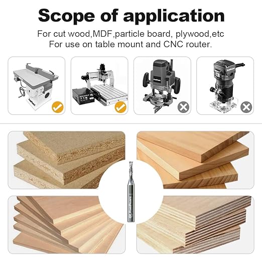 FivePears Up Cut Spiral Router Bit for CNC, 1/8 inch Cutting Diameter and 1/2 inch Cutting Length 1/4 inch Shank Carbide End Mill Router Bit for Wood Carving Engraving Grinding Grooving
