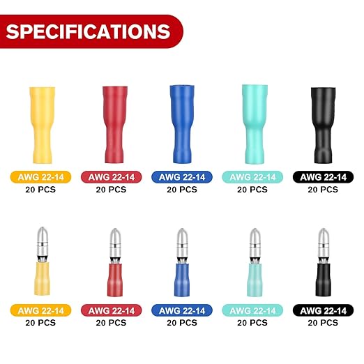 Nilight 200PCS Bullet Terminals Wire Connectors AWG 22-14 Female & Male Butt Insulated Waterproof Electrical Connector Kit for Automotive Marine Electrical Wiring