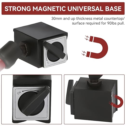 Dial Indicator with Flexible Strong Magnetic Stand Base, Dial Test Indicator Set 0-0.8mm Tester Gage Resolution 0.01mm for Machine Set-Up, Narrow Area Measurement