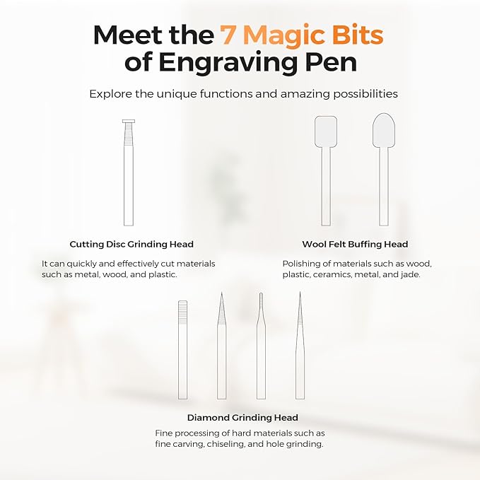 Portable Cordless Engraving Pen, Rechargeable Engraver Pen for Artists & DIYers, Engraving 60+ Surfaces, Free 7 Bits, Beginner Friendly Etching Tool for Customization Metal Wood Glass Plastic