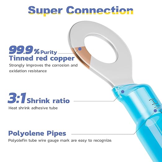 haisstronica 300PCS Heat Shrink Wire Connectors Kit - Waterproof Marine Grade, Tinned Red Copper, AWG 26-10, Insulated Crimp Terminals, Ring, Fork, Spade, Butt Splice (4 Colors / 31 Sizes)