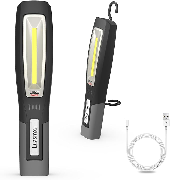 Luasmx Rechargeable Work Light, Magnetic Work Light with 3 Lighting Modes, Portable Hook Mechanic Light for Car Repair/Mechanics/Emergency/Camping