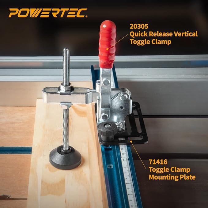 POWERTEC 6" Large Toggle Clamp Foot 2PK with Nuts & Washers, Oversized Stud Clamp Foot Compatible with Toggle Clamps for Table Saw Fence, Drill Press Table, and Woodworking Jigs (71700-P2)