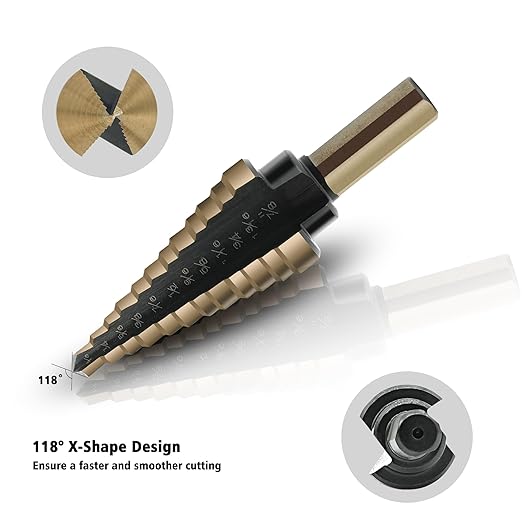 5Pcs Step Drill Bit & 5Pcs Countersink Drill Bit Set, Titanium Coated, 50 Sizes of Step Bit for Metal with Aluminum Case, Multiple Hole Stepped Up Bits for DIY