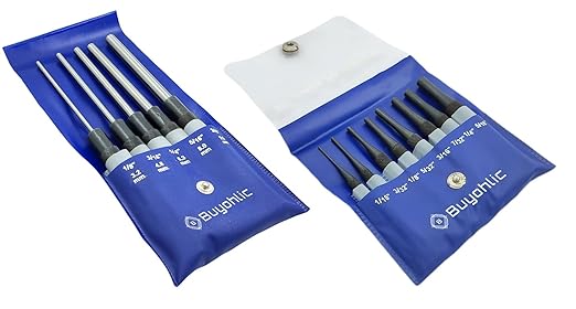 Buyohlic Drive Pin Punch Set with Knurled Grip and Protective Vinyl Case (Set of Both)
