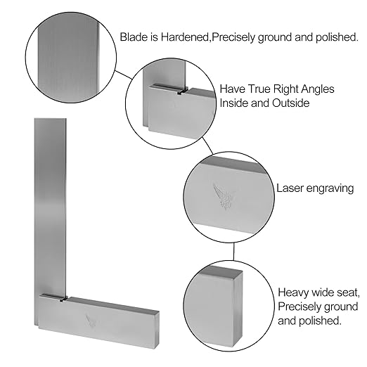 PEC Tools Machinist Square Set, 2", 3", 4" and 6" Squares in Case L-Type Testing Measuring Tool