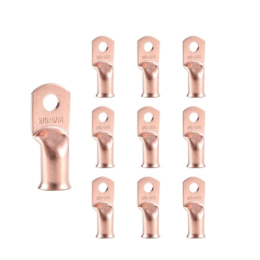 10pcs 2/0 AWG-5/16”(M8) Ring Terminals 00 Gauge Copper Wire Lugs Battery Cable Ends Heavy Duty Battery Cable Terminal Connectors