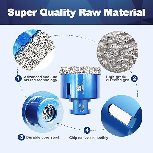 1-3/8 Inch Diamond Core Drill Bit for Porcelain Tile Ceramic Marble Granite Drilling,BRSCHNITT 2pcs Vacuum Brazed Diamond Hole Saw with 5/8-11 Thread (35mm 2pcs)