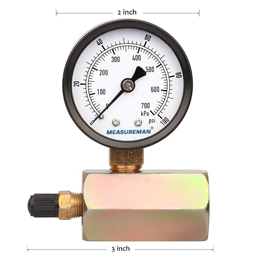MEASUREMAN 2" Steel Gas Pressure Test Gauge Assembly, 3/4" FNPT Connection, 0-100Psi/kpa, +/-3-2-3% Accuracy