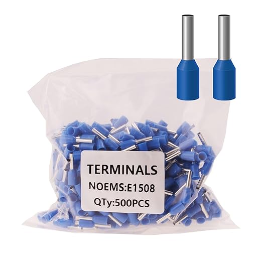 Fidioto 500pcs AWG16 Blue Crimp Wire Ferrules Terminals, Screw Terminal Type, Copper, PVC Material