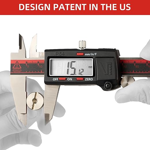 VINCA IP54 Grade Digital Caliper, DCLA-0605 6 Inch/150mm, Inch/Millimeter/Fraction Conversion, Stainless Steel, Large LCD Screen