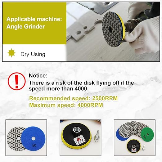 Dry Diamond Polishing Pads 4"/100mm - 8pcs Grit 800 Polish Pad Kit for Granite Marble Artificial Stone Quartz for Angle Grinder SANLEETEK