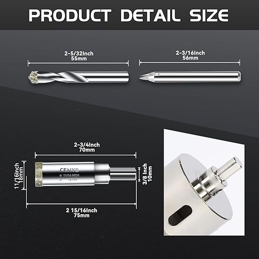 11/16inch | 18mm Diamond Hole Saw with Center Drill bit and Diamond-Coated Center Drill bit for Ceramic Glass Marble Fiberglass Granite and Porcelain Tiles by CENYB