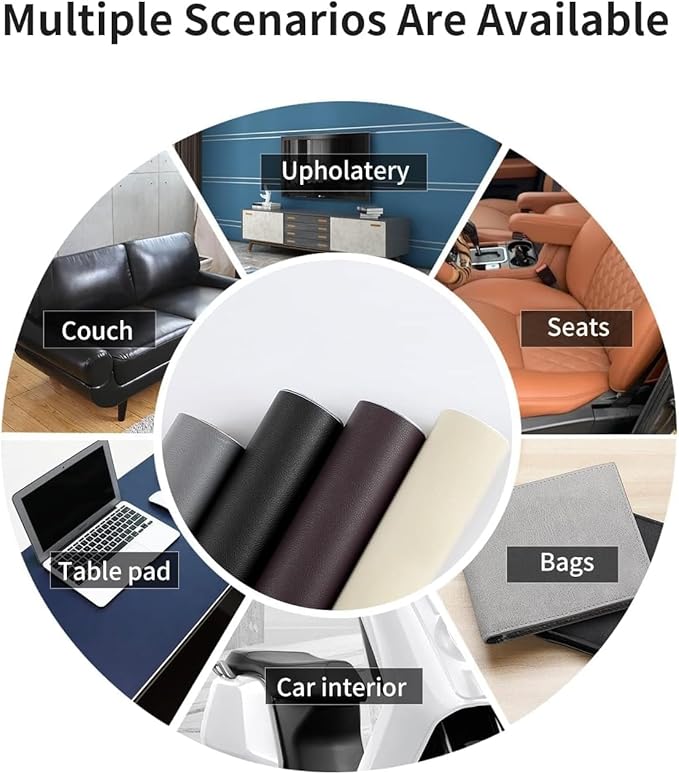 Leather Repair Patch Kit – 3.9x79 Inch Instant Repair for Scratches, Cracks & Peels on Furniture, Couch, Sofa, Car Seats, Handbags, Cabinets – Heavy-Duty Adhesive Leather Repair Tape (Beige)