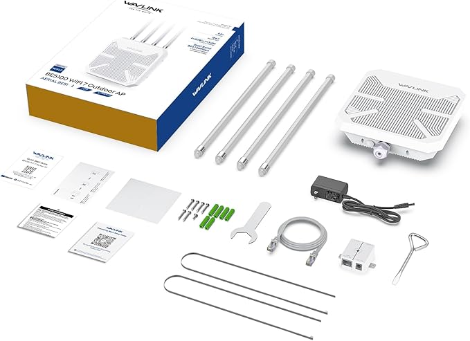 WAVLINK WiFi 7 BE5100 Outdoor WiFi Extender, Dual Band Long-Range Outdoor WiFi Repeater|Access Point|Mesh Router, POE Powered | IP67 Waterproof | 4 x 8dBi Antennas, 2.5 Gbps Ethernet, Up to 2800 sq.ft