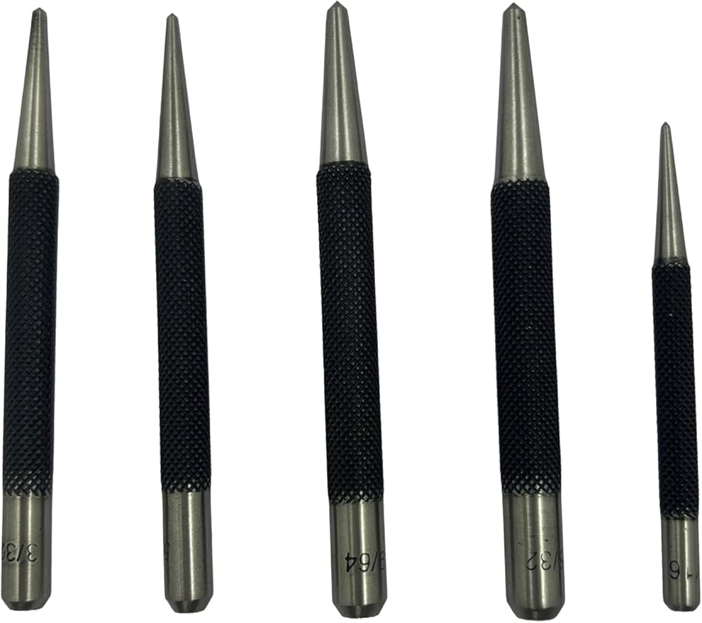Set of 5 Round Head Center Punches for Metal and Woodworking – High-Quality Hand Tools